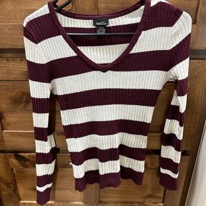 Cream and Maroon Striped Sweater